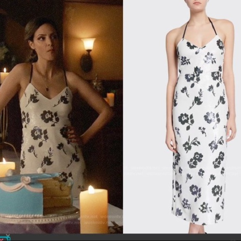 Floral Halter Neck Dress - Black and White